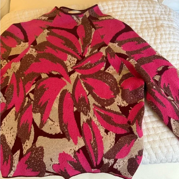 Anthropologie Pink and Brown Leaf Sweater - Picture 2 of 7